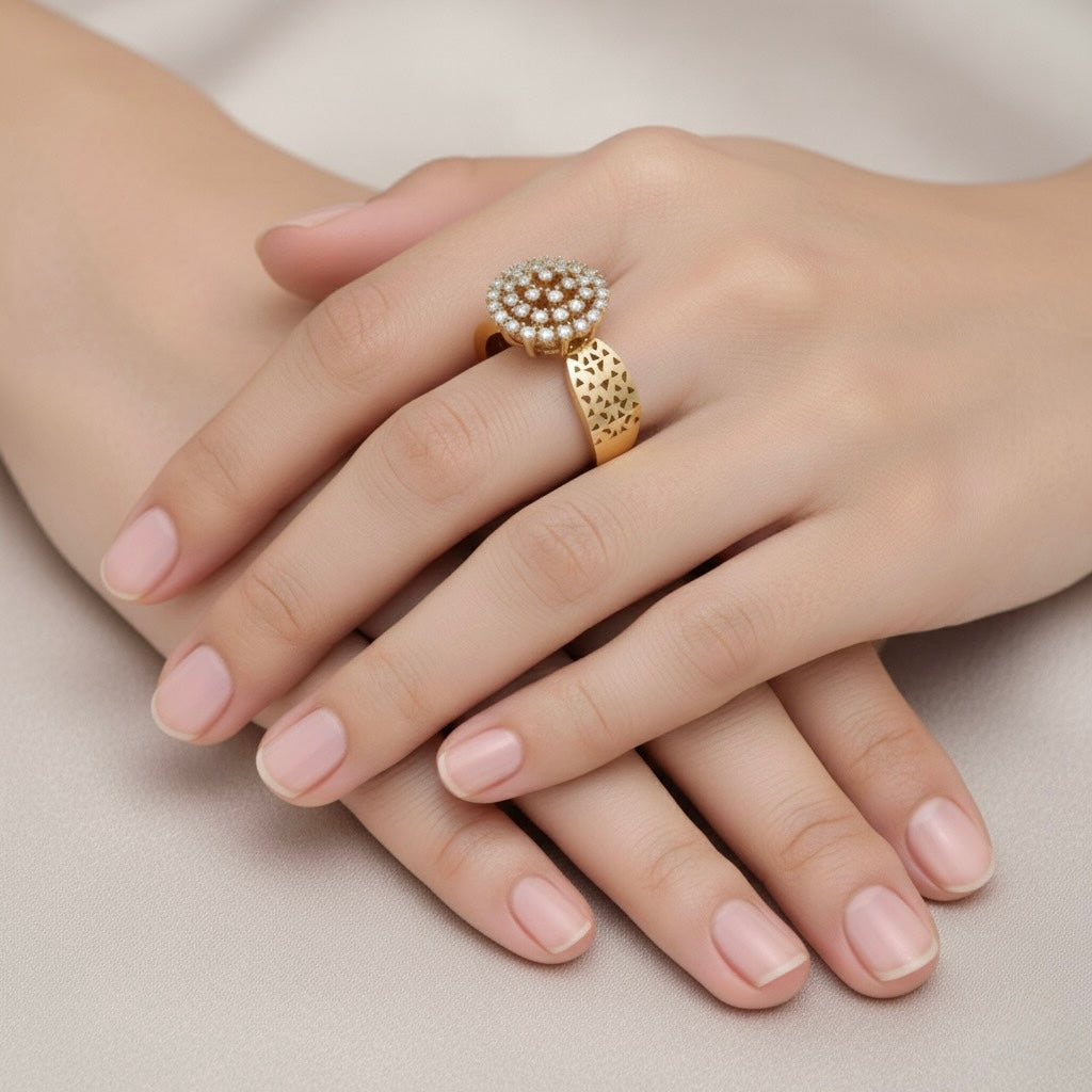 Diamtrendz 925 sterling silver yellow gold plated cubic zirconia cluster ring