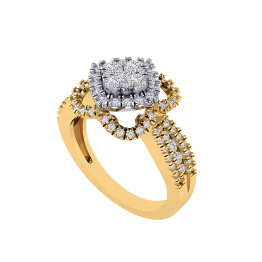 Diamtrendz 925 sterling silver yellow gold plated cubic zirconia floral ring