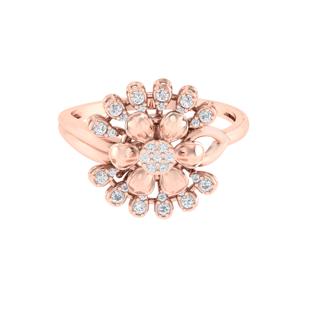 Diamtrendz 925 sterling silver rose gold plated cubic zirconia floral ring