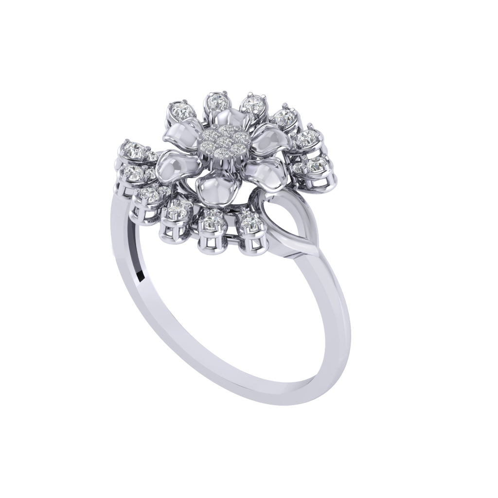 Diamtrendz 925 sterling silver white gold plated cubic zirconia floral ring