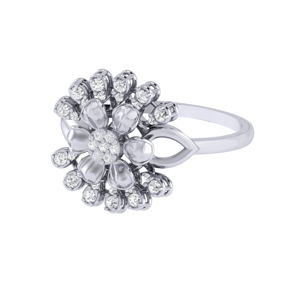 Diamtrendz 925 sterling silver white gold plated cubic zirconia floral ring