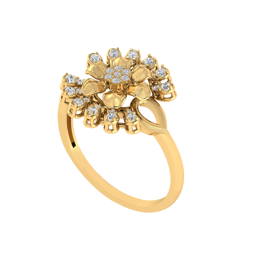 Diamtrendz 925 sterling silver yellow gold plated cubic zirconia floral ring