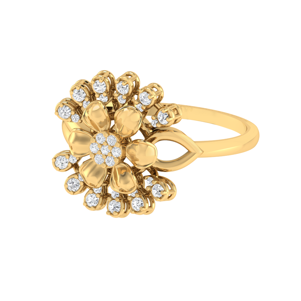 Diamtrendz 925 sterling silver yellow gold plated cubic zirconia floral ring