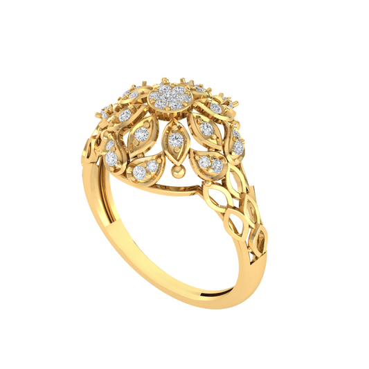 Diamtrendz 925 sterling silver yellow gold plated cubic zirconia floral ring