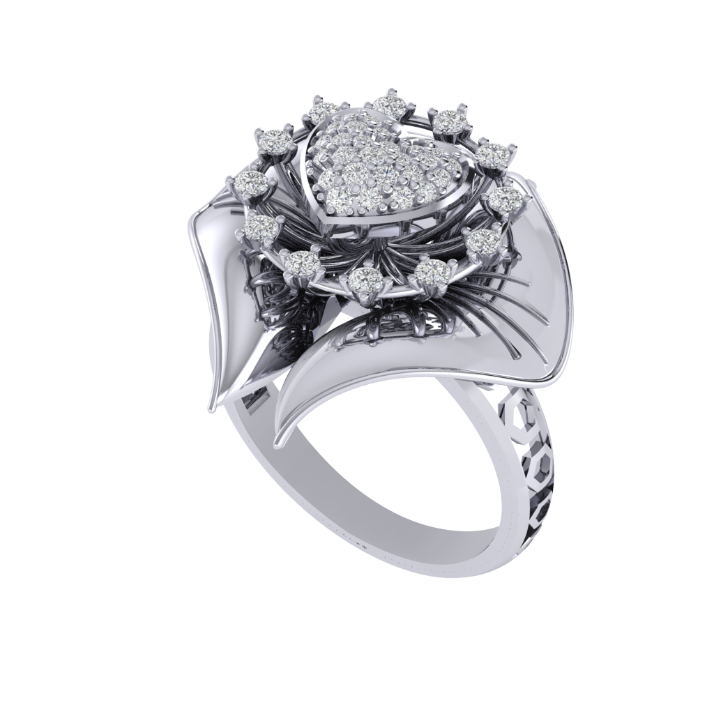 Diamtrendz 925 sterling silver Rhodium plated cubic zirconia floral ring