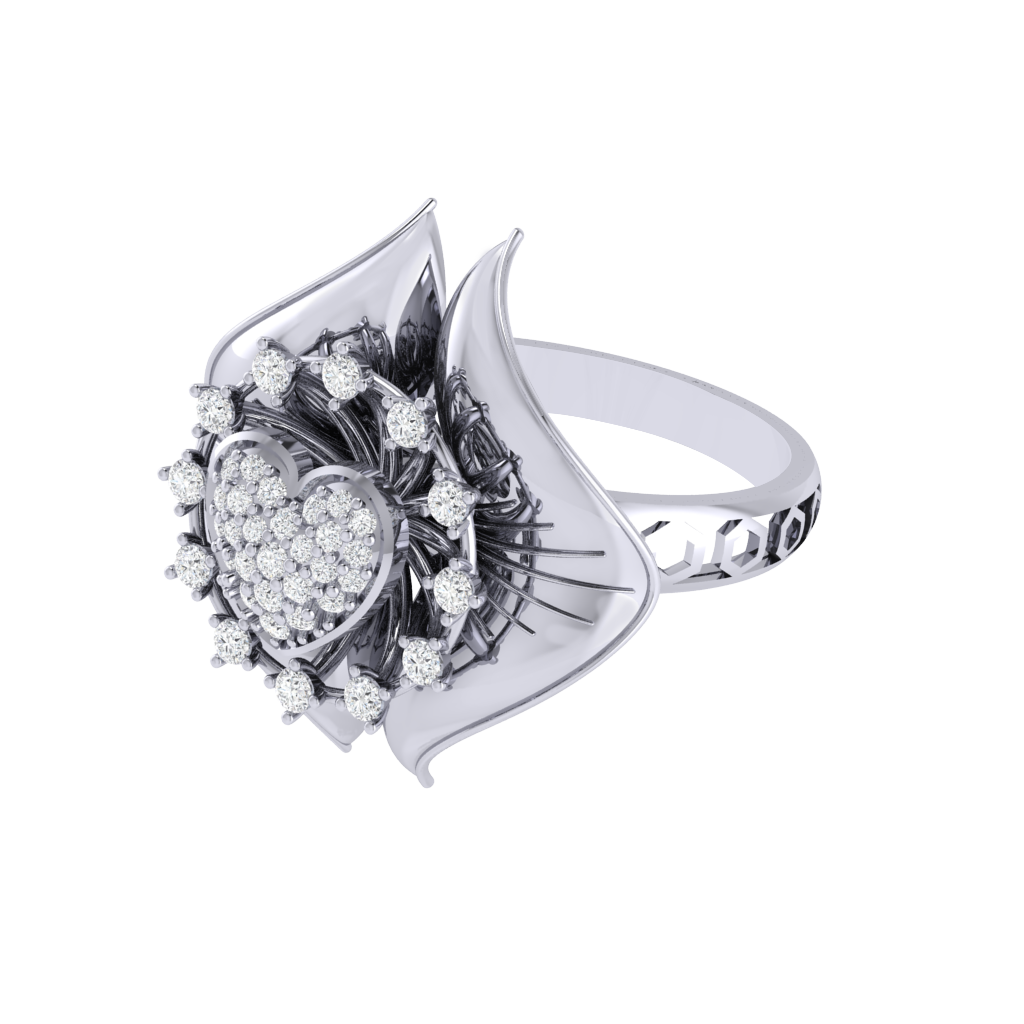 Diamtrendz 925 sterling silver white gold plated cubic zirconia floral ring