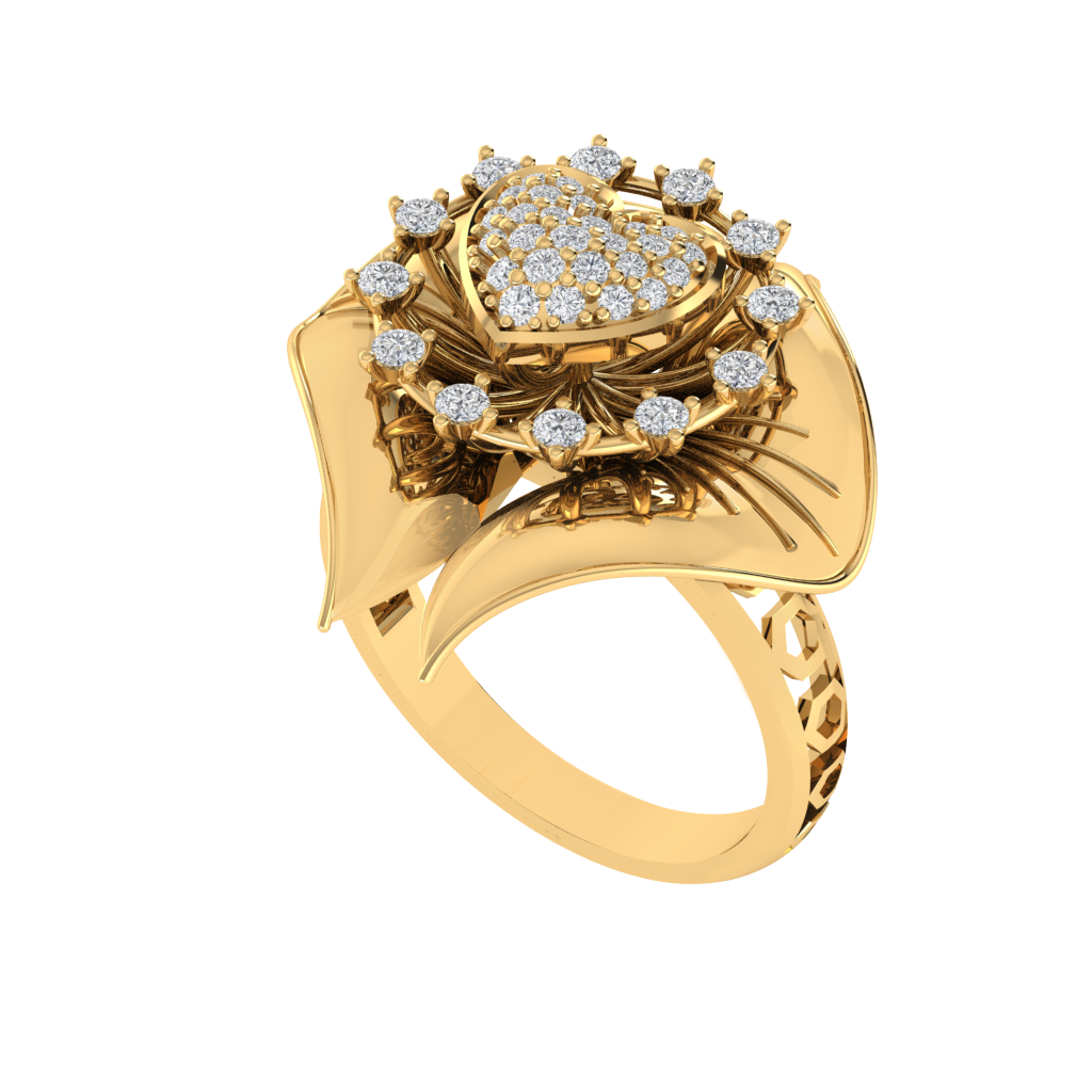 Diamtrendz 925 sterling silver yellow gold plated cubic zirconia floral ring