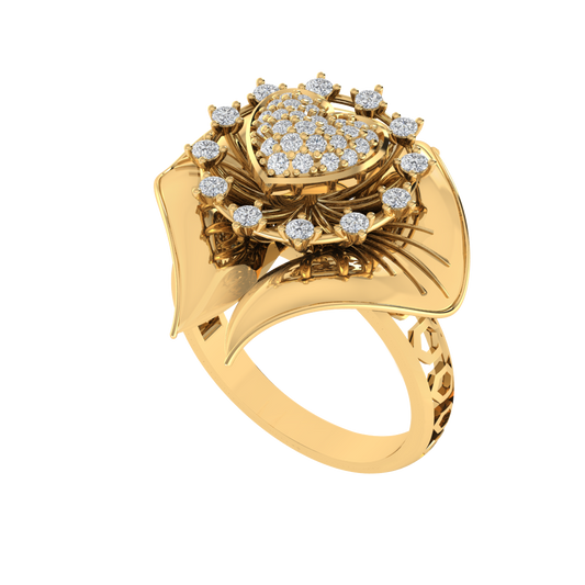 Diamtrendz 925 sterling silver yellow gold plated cubic zirconia floral ring