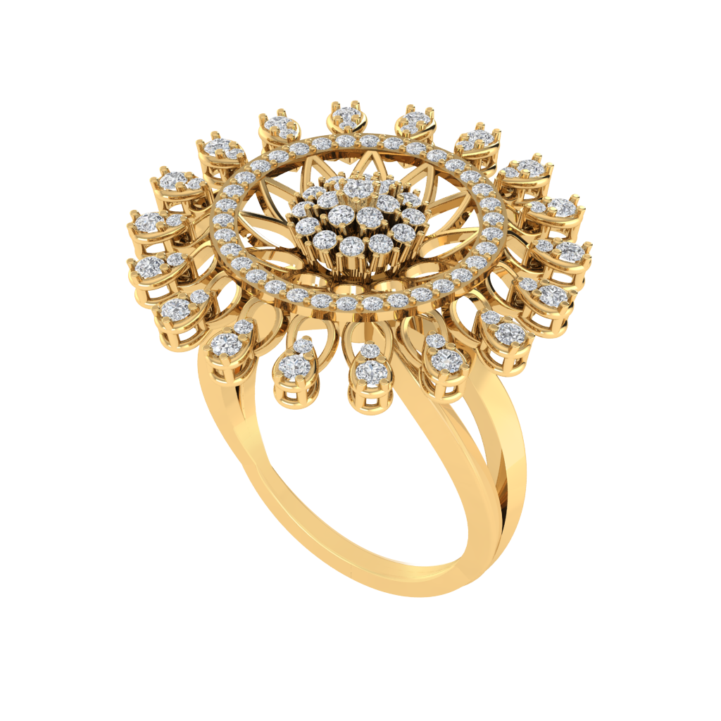 Diamtrendz 925 sterling silver yellow gold plated cubic zirconia floral ring