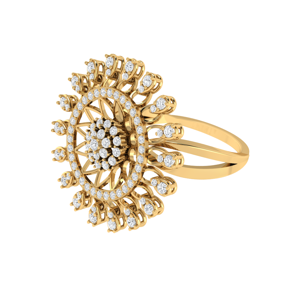 Diamtrendz 925 sterling silver yellow gold plated cubic zirconia floral ring