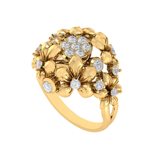 Diamtrendz 925 sterling silver yellow gold plated cubic zirconia floral ring