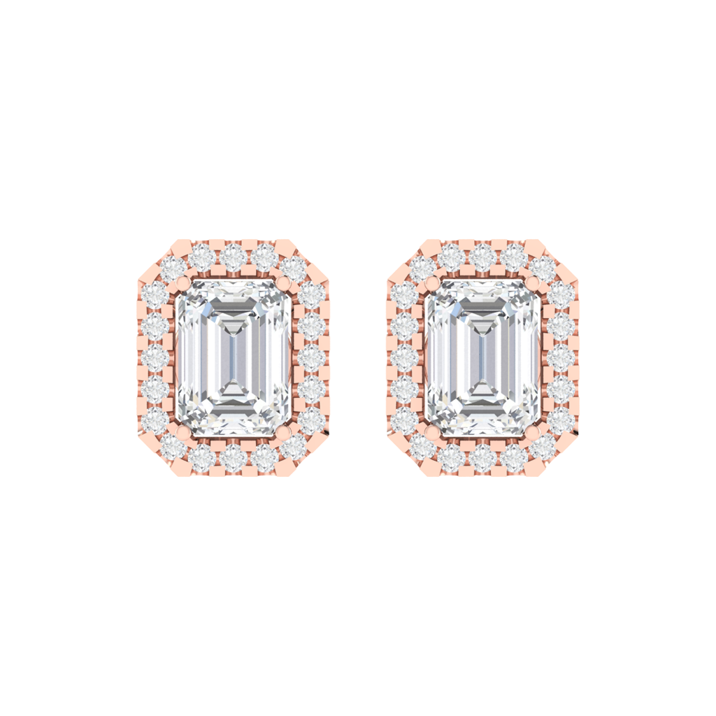 rose gold plated sterling silver emerald shape cubic-zirconia stud earrings