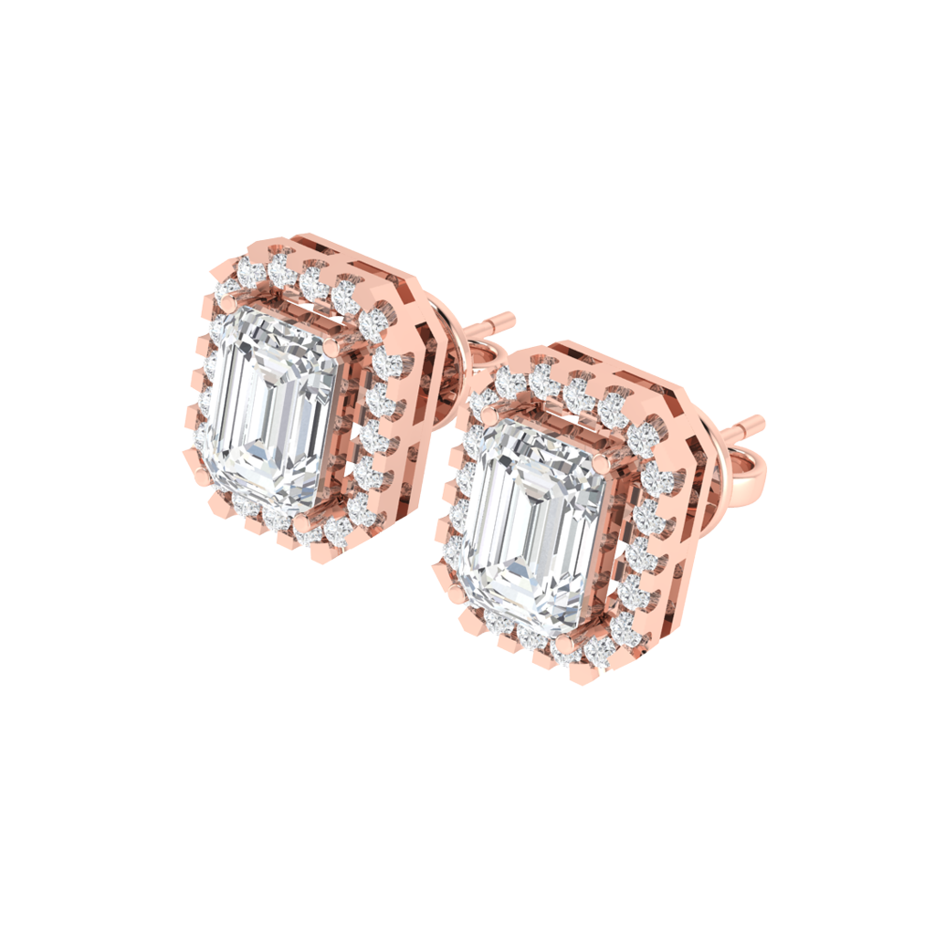 rose gold plated sterling silver emerald shape cubic-zirconia stud earrings