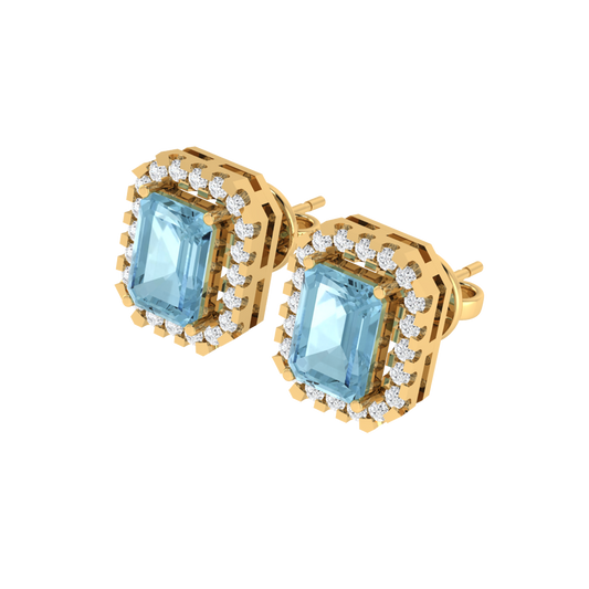 yellow gold plated sterling silver emerald shape aquamarine stud earrings