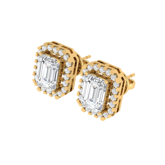yellow gold plated sterling silver emerald shape cubic-zirconia stud earrings
