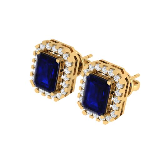 yellow gold plated sterling silver emerald shape sapphire stud earrings