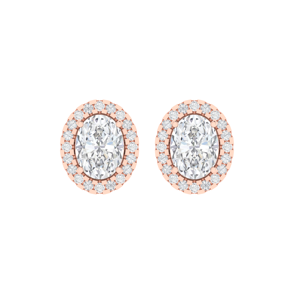 rose gold plated sterling silver oval shape cubic-zirconia stud earrings