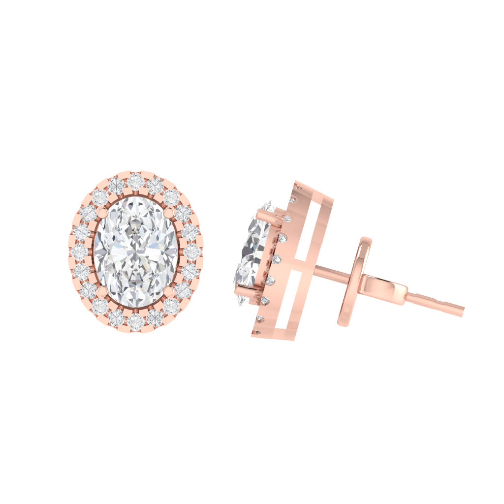 rose gold plated sterling silver oval shape cubic-zirconia stud earrings