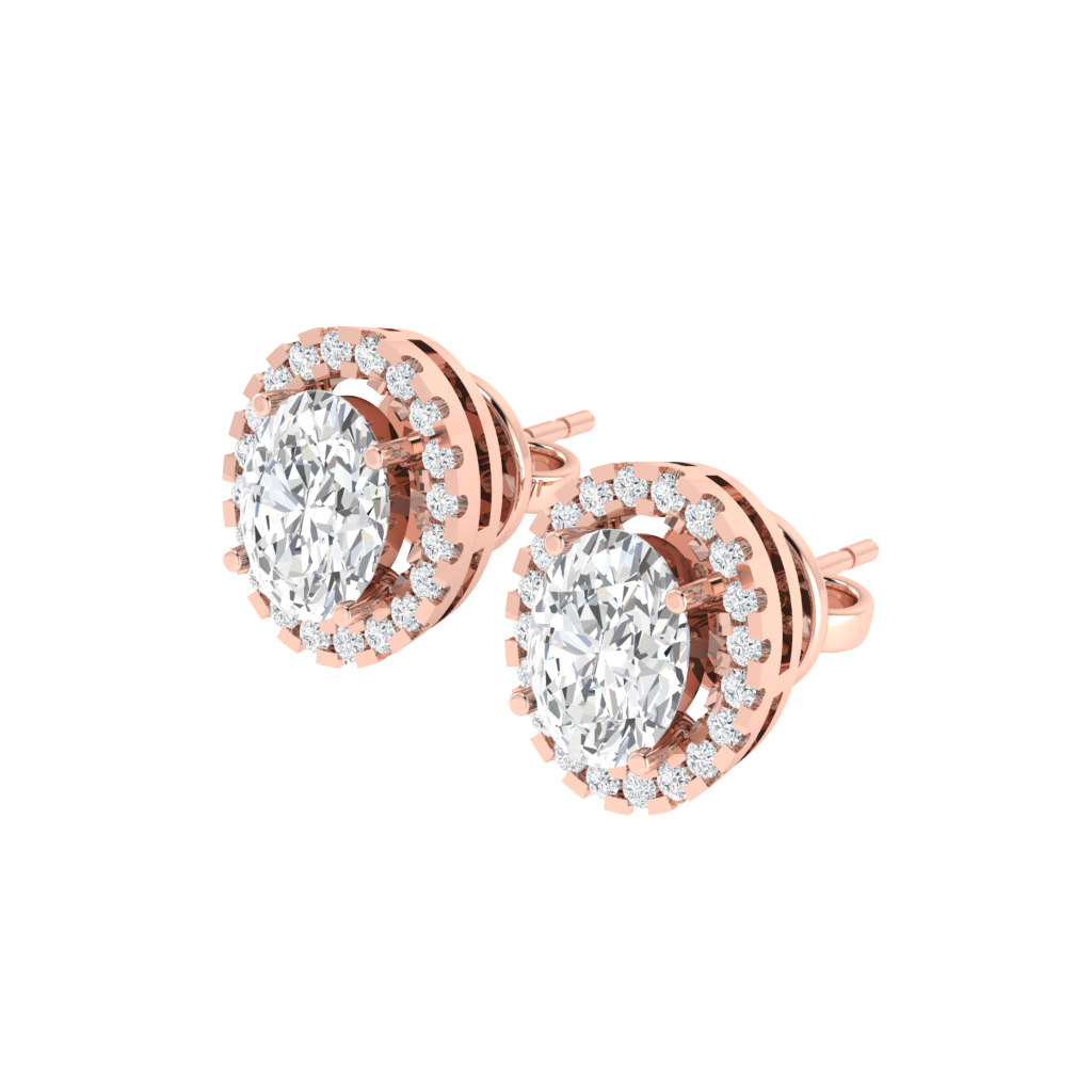 rose gold plated sterling silver oval shape cubic-zirconia stud earrings