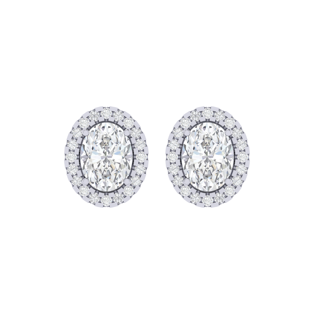 white gold plated sterling silver oval shape cubic-zirconia stud earrings