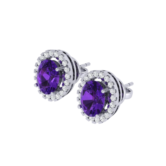 white gold plated sterling silver oval shape amethyst stud earrings