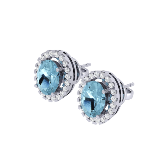 white gold plated sterling silver oval shape aquamarine stud earrings