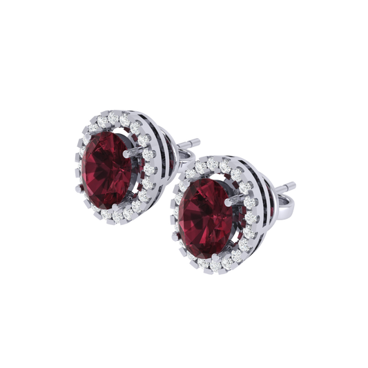 white gold plated sterling silver oval shape garnet stud earrings