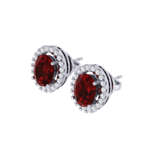 white gold plated sterling silver oval shape ruby stud earrings