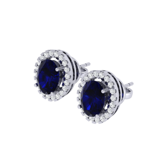 white gold plated sterling silver oval shape sapphire stud earrings