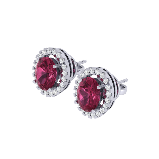 white gold plated sterling silver oval shape tourmaline stud earrings