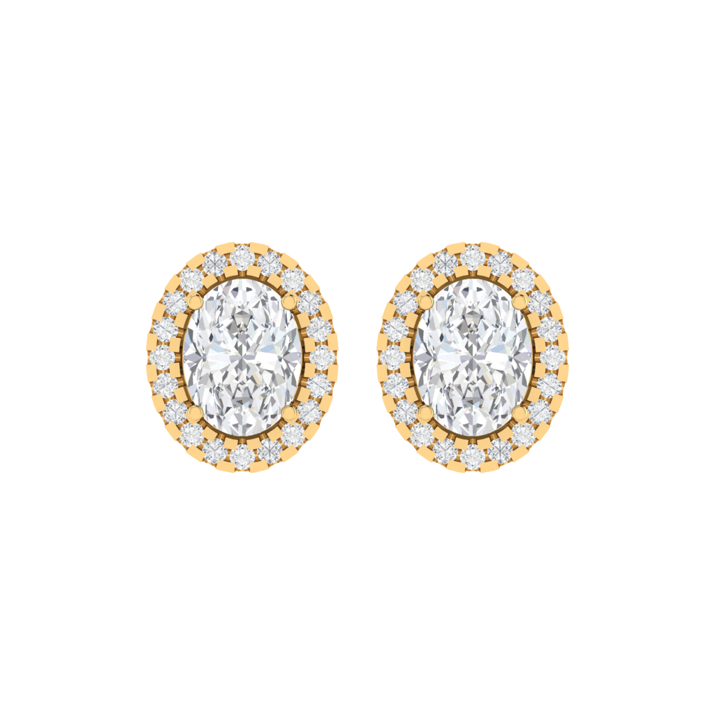 yellow gold plated sterling silver oval shape cubic-zirconia stud earrings