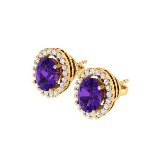 yellow gold plated sterling silver oval shape amethyst stud earrings