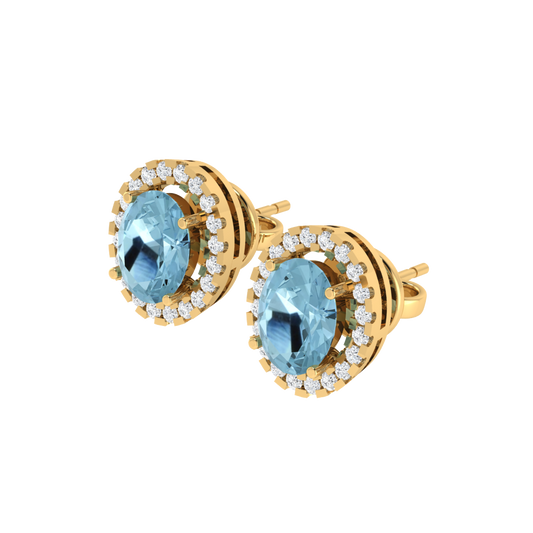 yellow gold plated sterling silver oval shape aquamarine stud earrings