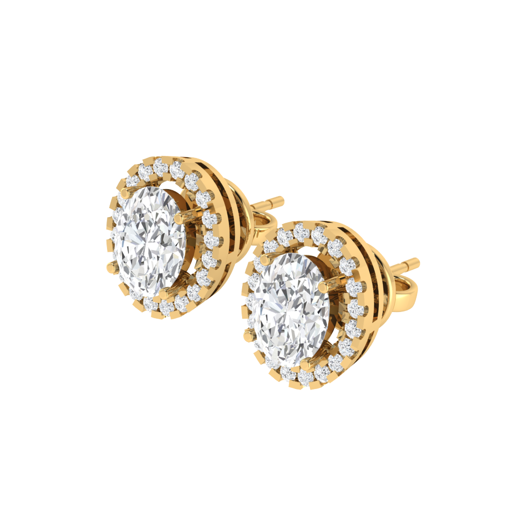 yellow gold plated sterling silver oval shape cubic-zirconia stud earrings