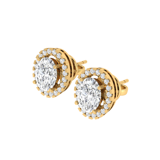 yellow gold plated sterling silver oval shape cubic-zirconia stud earrings