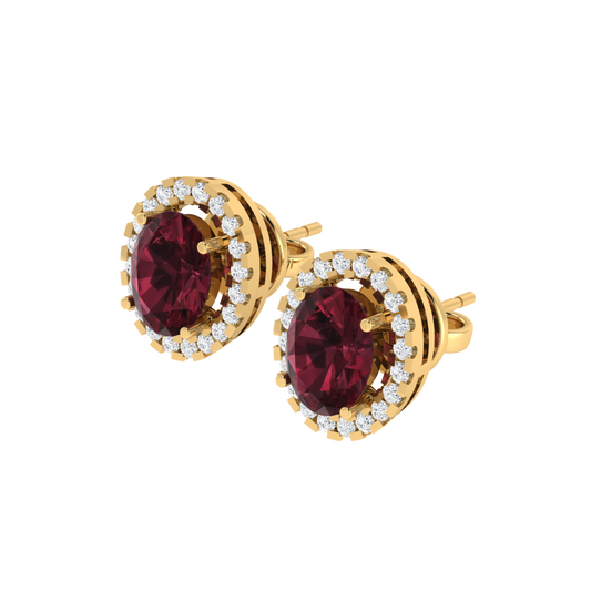 yellow gold plated sterling silver oval shape garnet stud earrings