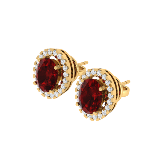 yellow gold plated sterling silver oval shape ruby stud earrings