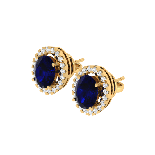 yellow gold plated sterling silver oval shape sapphire stud earrings