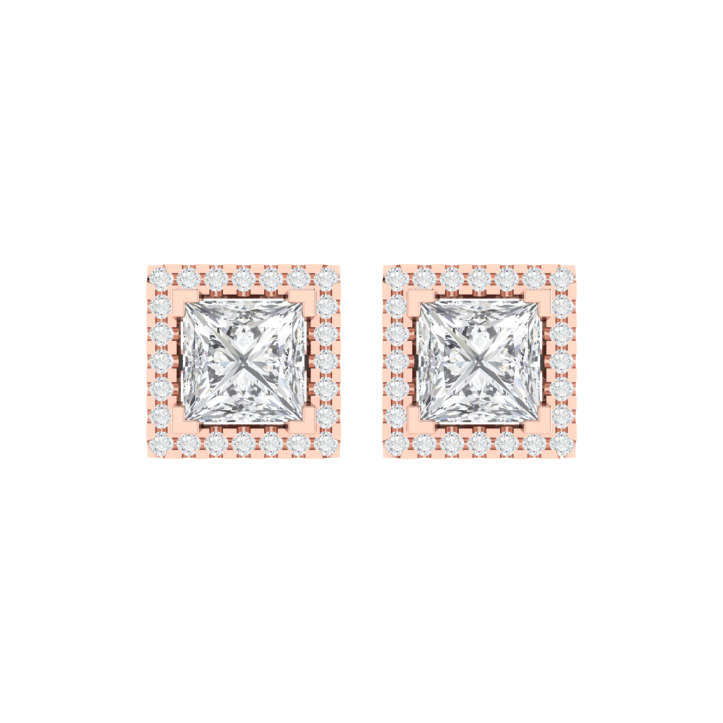 rose gold plated sterling silver princess shape cubic-zirconia stud earrings