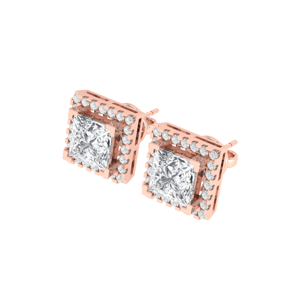 rose gold plated sterling silver princess shape cubic-zirconia stud earrings