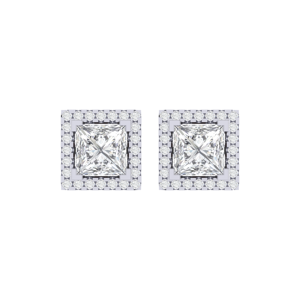 white gold plated sterling silver princess shape cubic-zirconia stud earrings