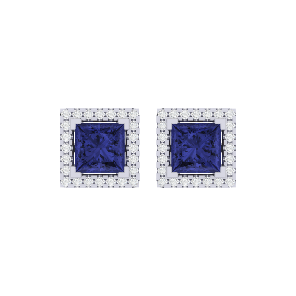 white gold plated sterling silver princess shape tanzanite stud earrings