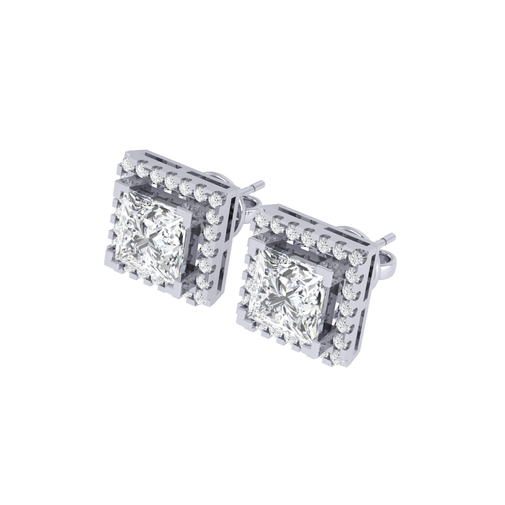 white gold plated sterling silver princess shape cubic-zirconia stud earrings