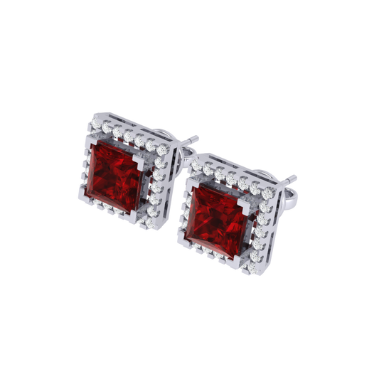 white gold plated sterling silver princess shape ruby stud earrings