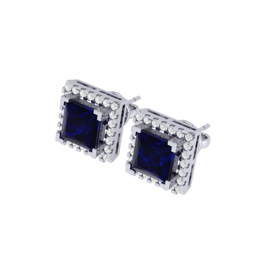 white gold plated sterling silver princess shape sapphire stud earrings