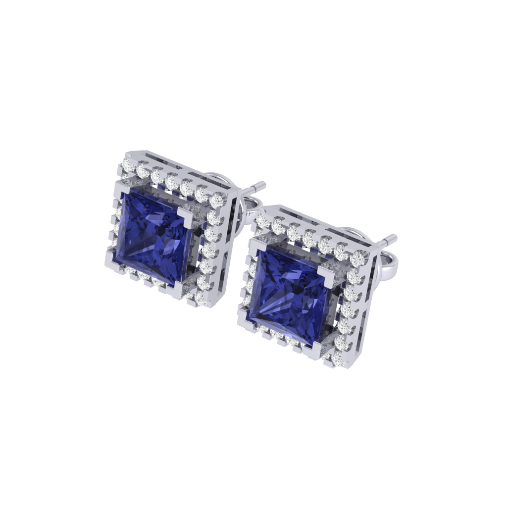 white gold plated sterling silver princess shape tanzanite stud earrings