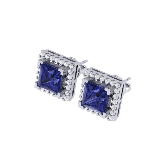 white gold plated sterling silver princess shape tanzanite stud earrings