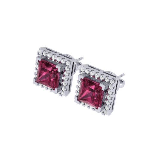 white gold plated sterling silver princess shape tourmaline stud earrings