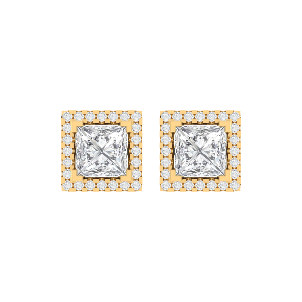 yellow gold plated sterling silver princess shape cubic-zirconia stud earrings