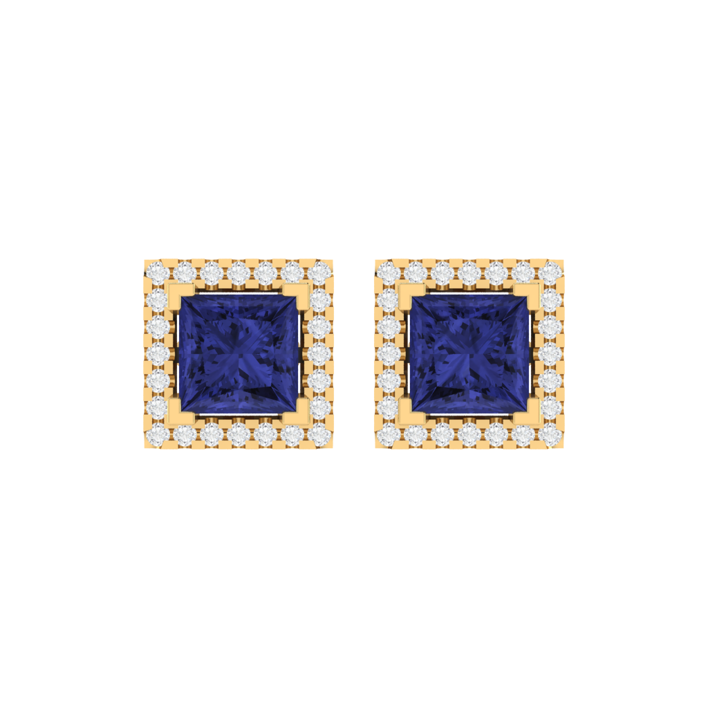 yellow gold plated sterling silver princess shape tanzanite stud earrings